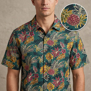 Pineapple Moon Men's Hawaiian Shirt Tropical Pineapple Monstera Teal Rayon XL